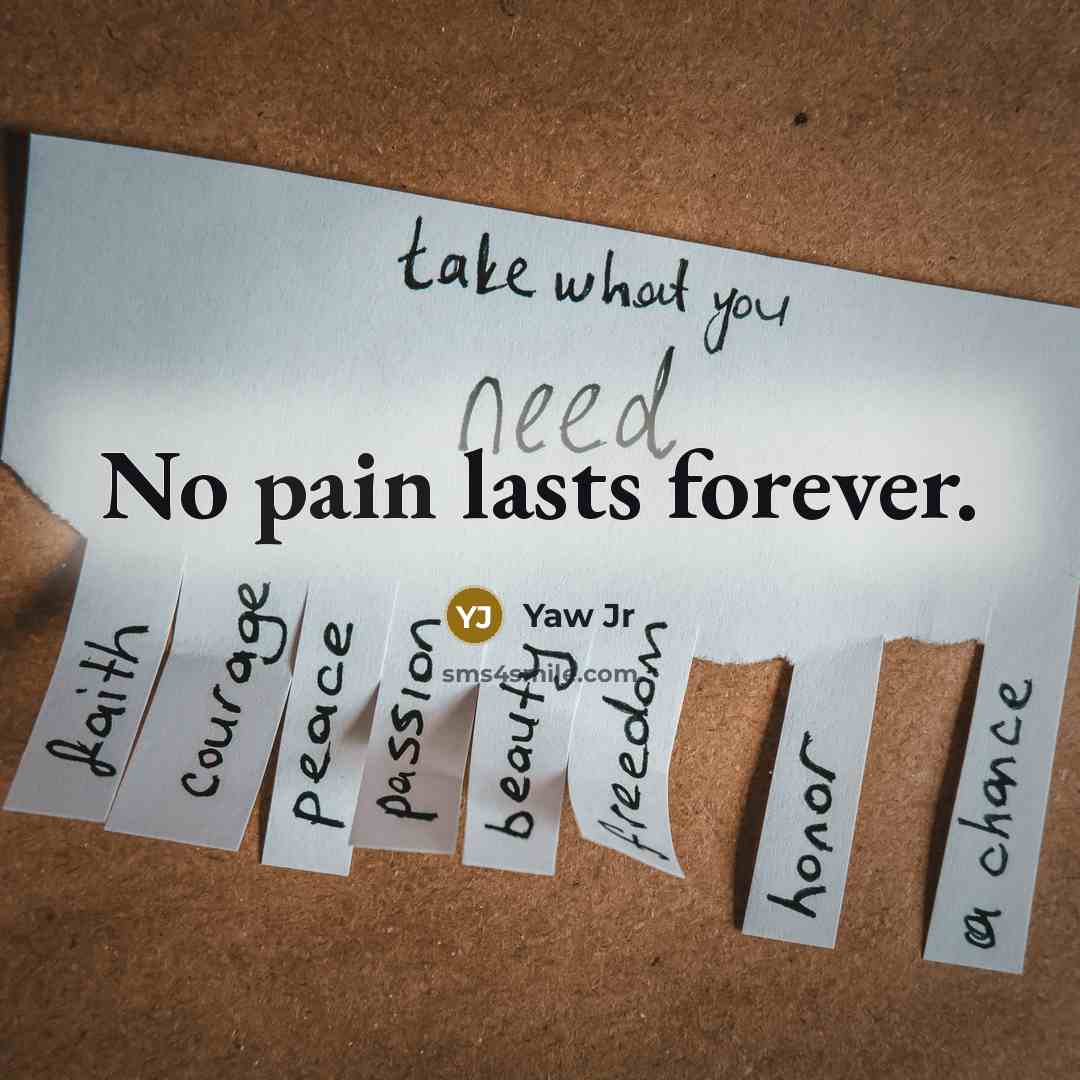 “No pain lasts forever.…” quote by Yaw Jr