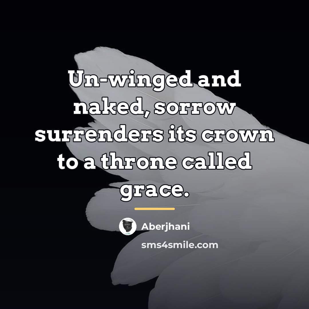 “Un-winged and naked, sorrow surrenders its crown to a throne…” quote by Aberjhani