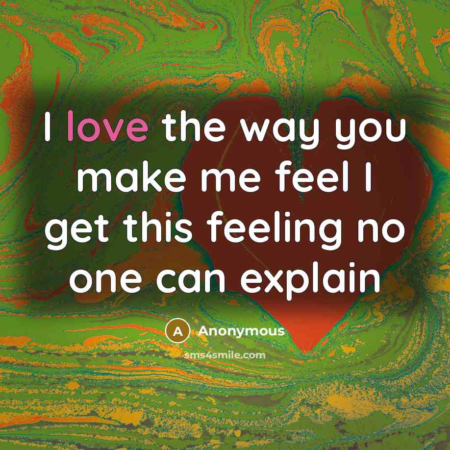 “I love the way you make me feel I get this feeling no one can explain” quote by Anonymous