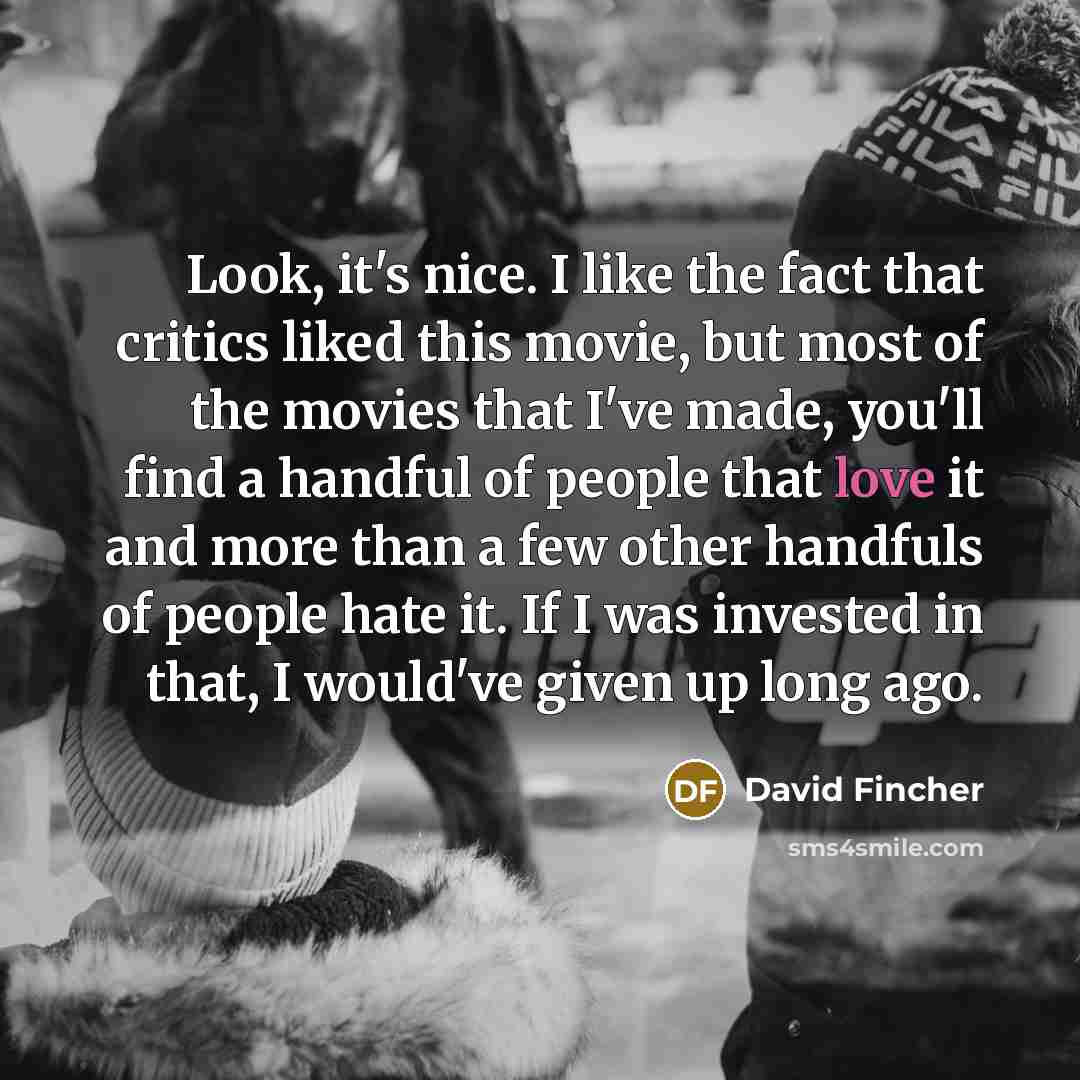 “Look, it's nice. I like the fact that critics liked…” quote by David Fincher