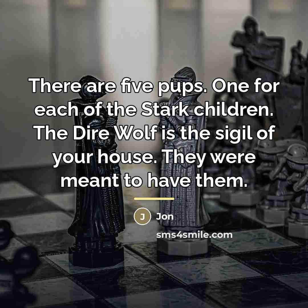 “There are five pups. One for each of the Stark…” quote by Jon