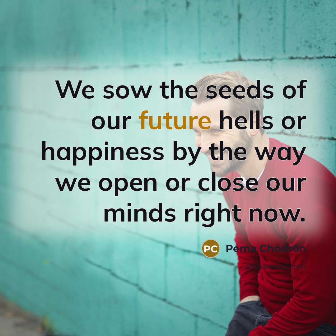 “We sow the seeds of our future hells or happiness…” quote by Pema Chodron