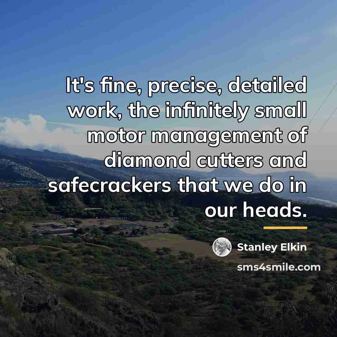 “It's fine, precise, detailed work, the infinitely small motor management…” quote by Stanley Elkin