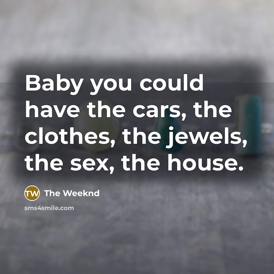 “Baby you could have the cars, the clothes, the jewels,…” quote by The Weeknd