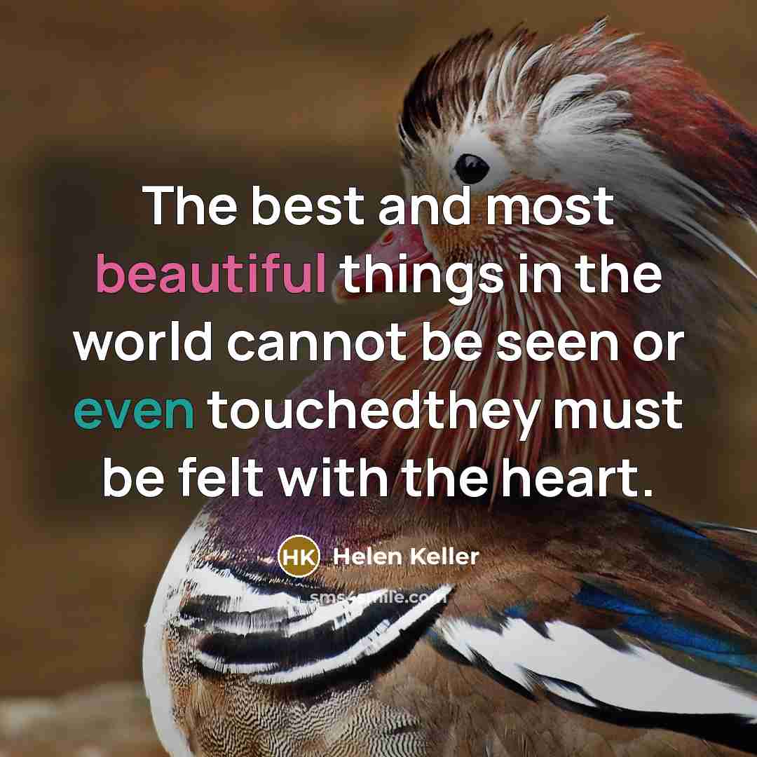 “The best and most beautiful things in the world cannot be seen or even touchedthey must be felt with the heart.” quote by Helen Keller