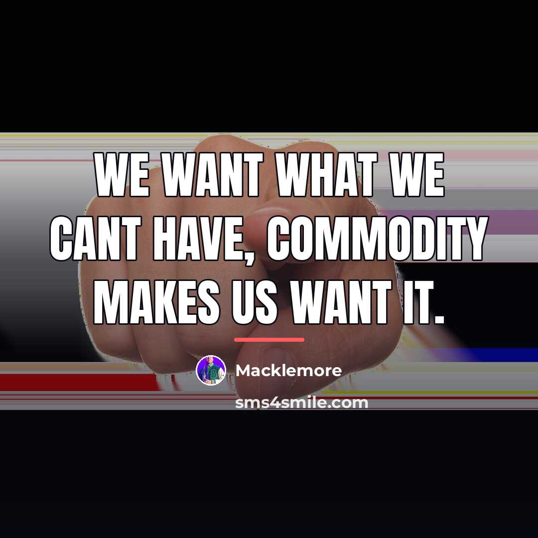 “We want what we cant have, commodity makes us want…” quote by Macklemore