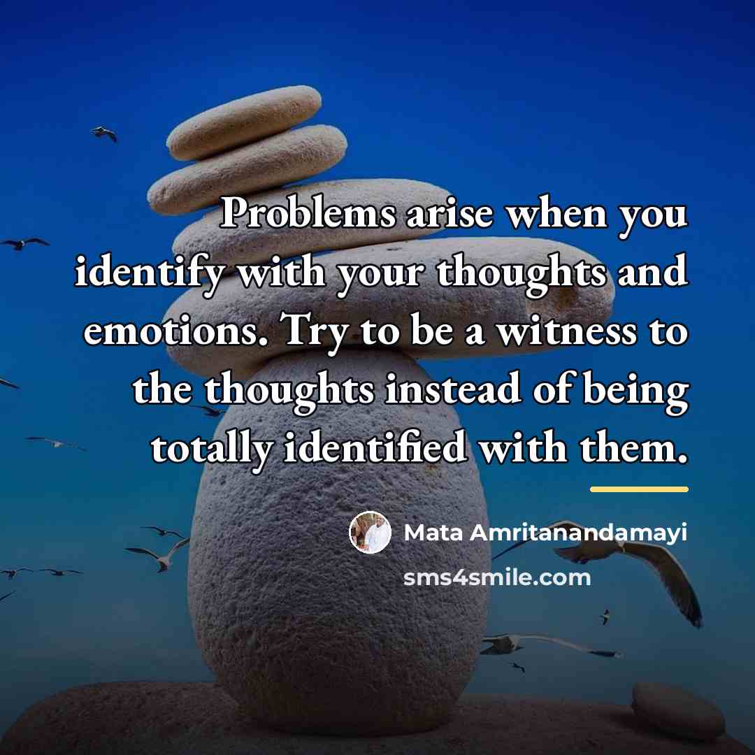 “Problems arise when you identify with your thoughts and emotions.…” quote by Mata Amritanandamayi