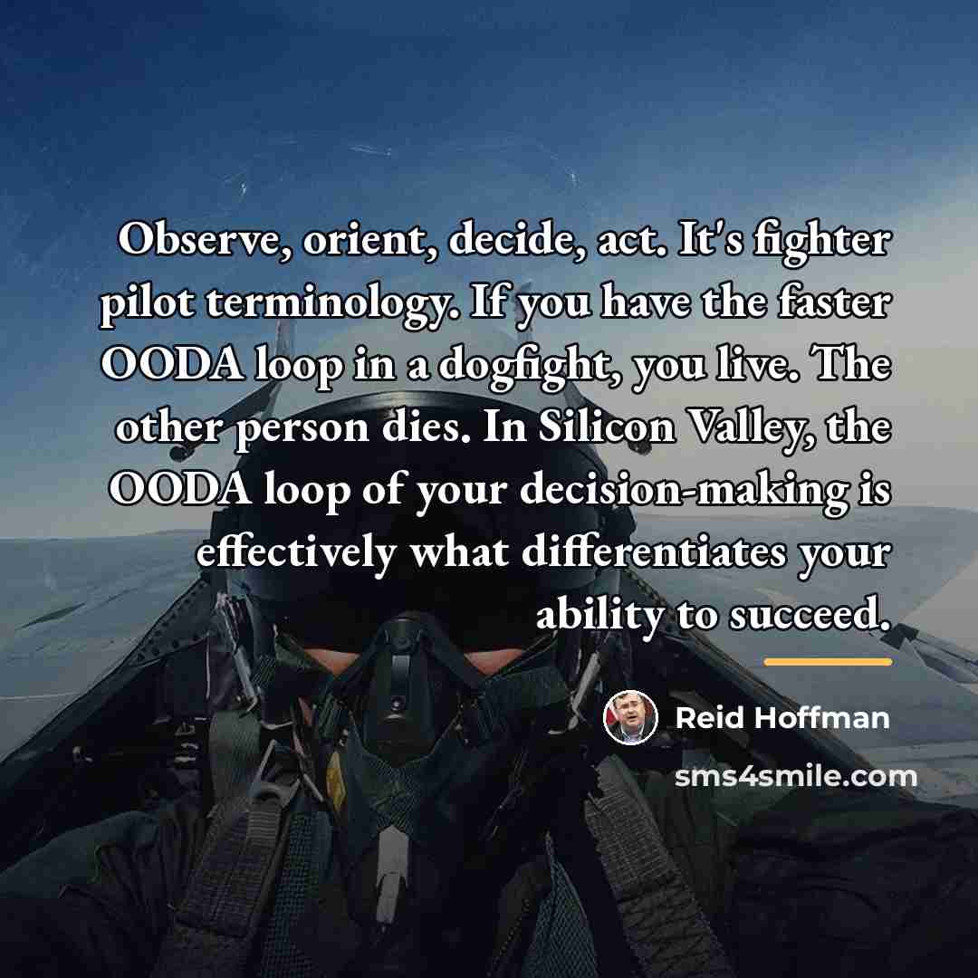 “Observe, orient, decide, act. It's fighter pilot terminology. If you…” quote by Reid Hoffman