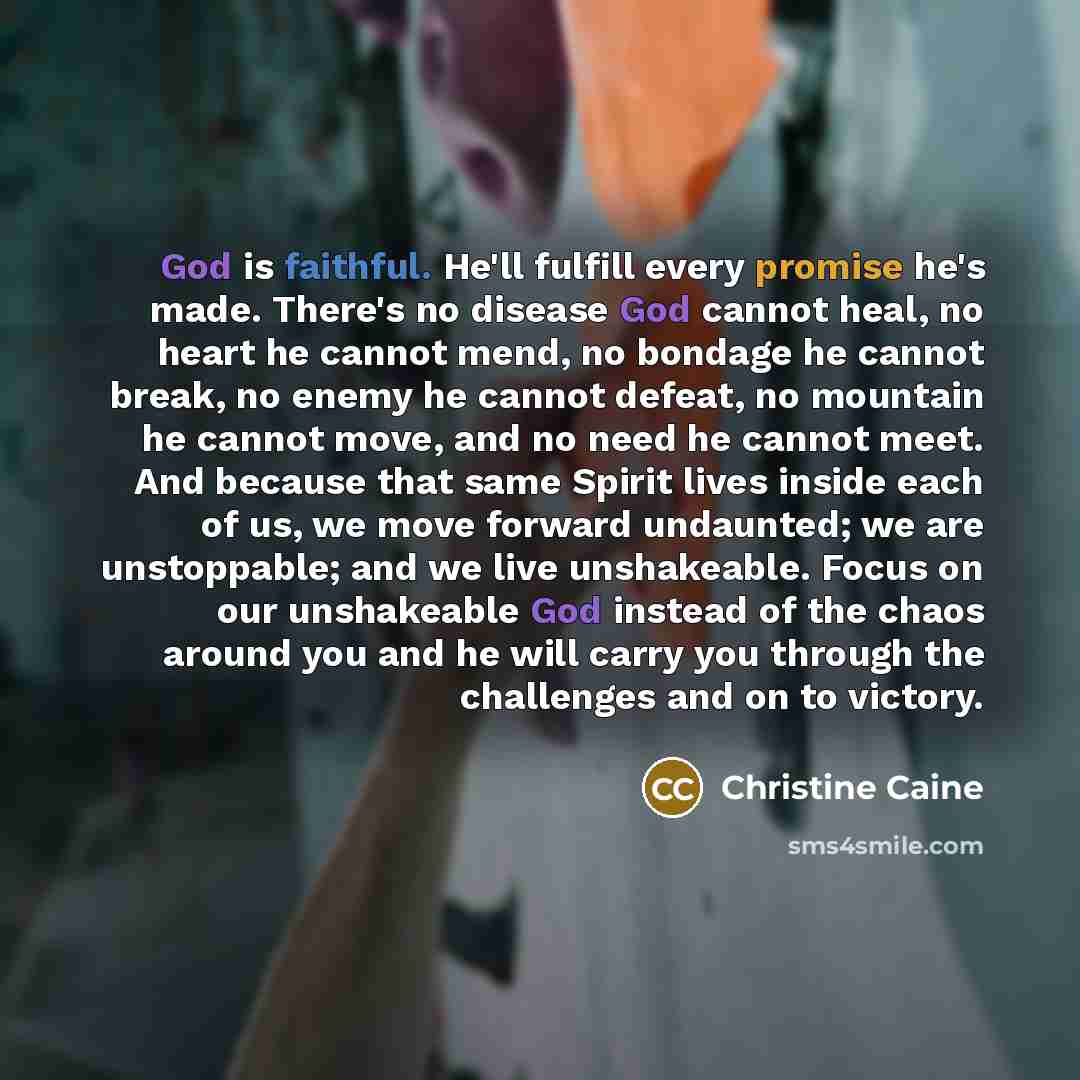 “God is faithful. He'll fulfill every promise he's made. There's…” quote by Christine Caine