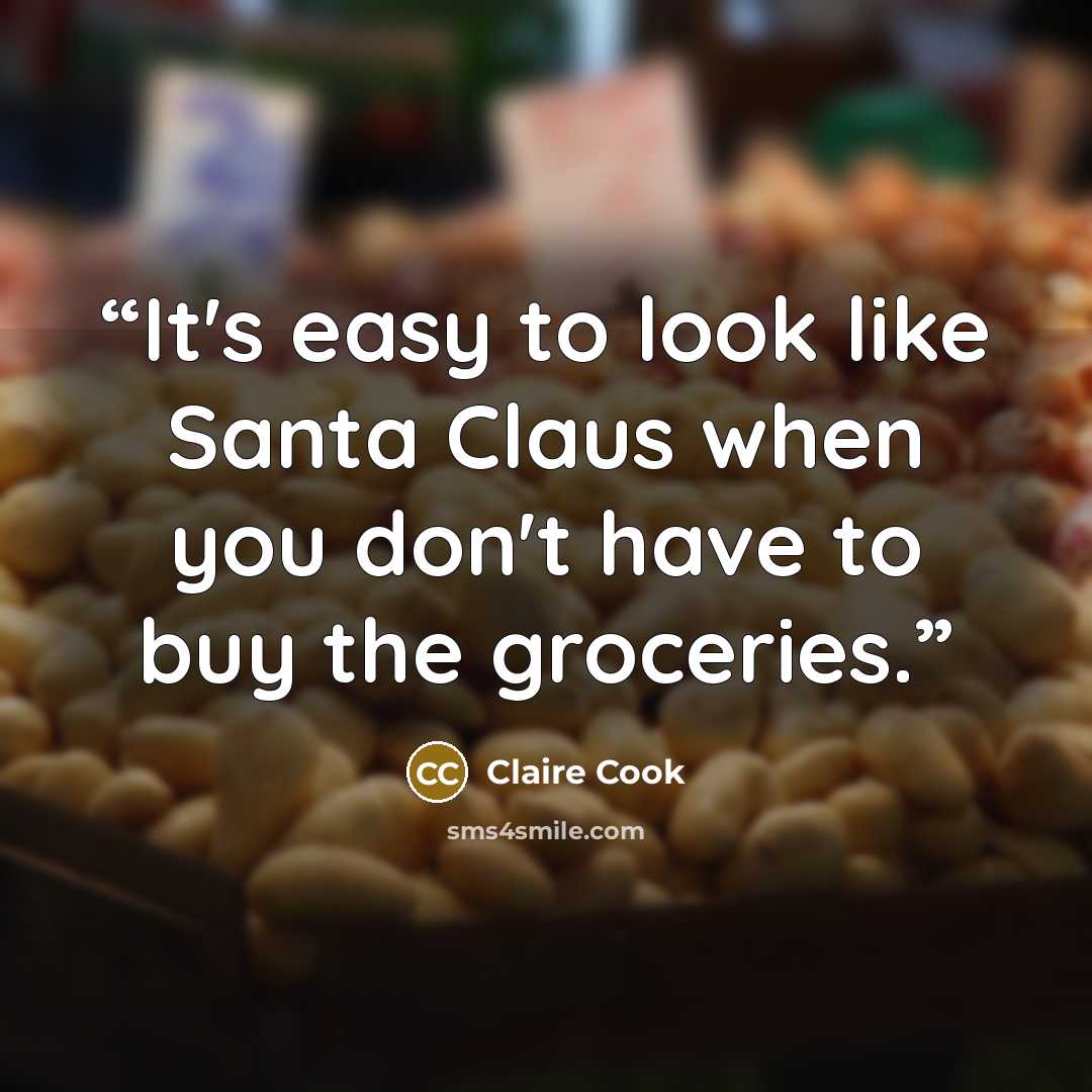 “It's easy to look like Santa Claus when you don't have to buy the groceries.” quote by Claire Cook