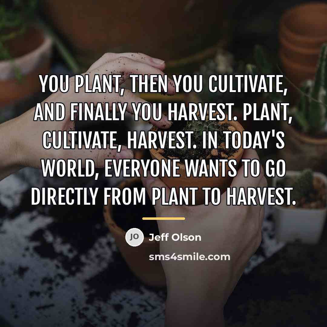 “You plant, then you cultivate, and finally you harvest. Plant,…” quote by Jeff Olson