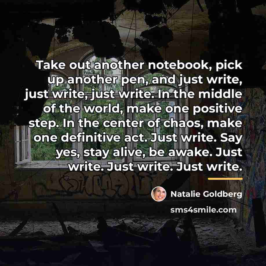 “Take out another notebook, pick up another pen, and just…” quote by Natalie Goldberg