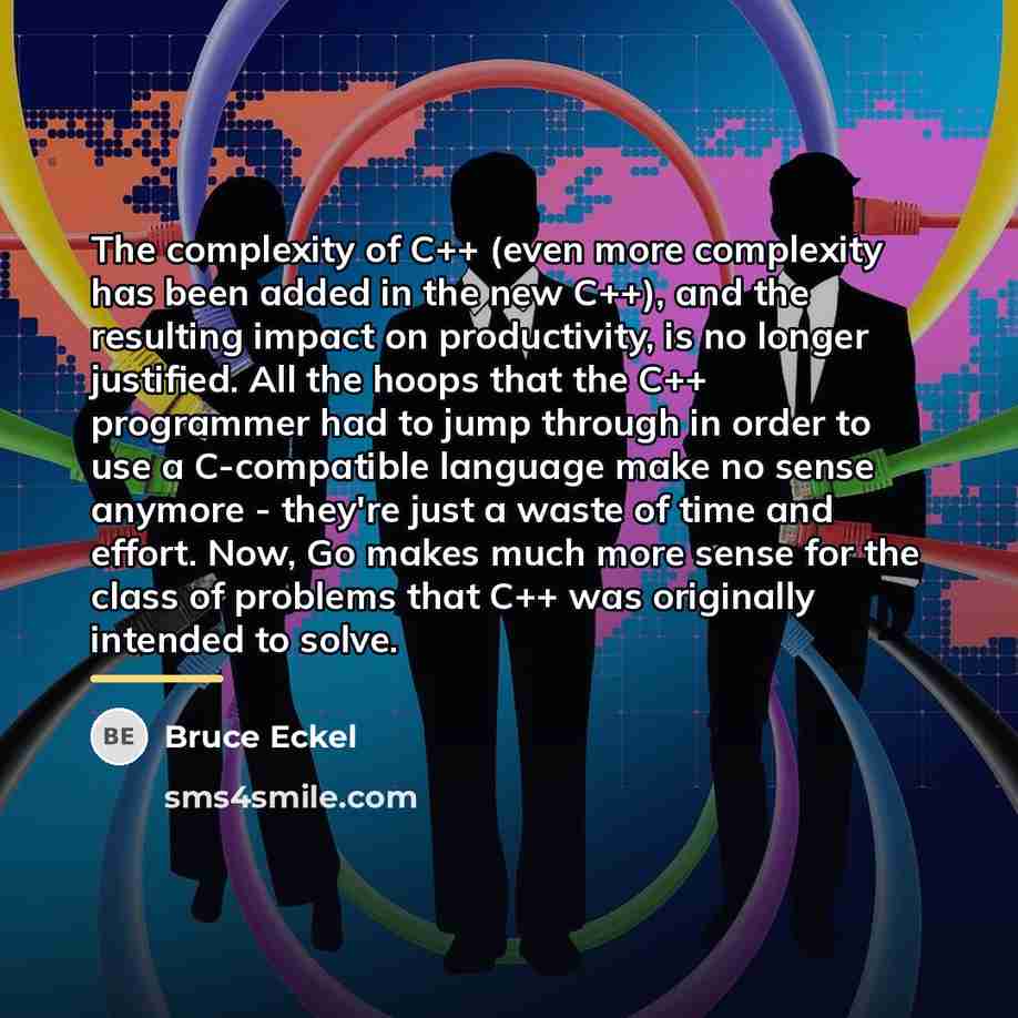 “The complexity of C++ (even more complexity has been added…” quote by Bruce Eckel