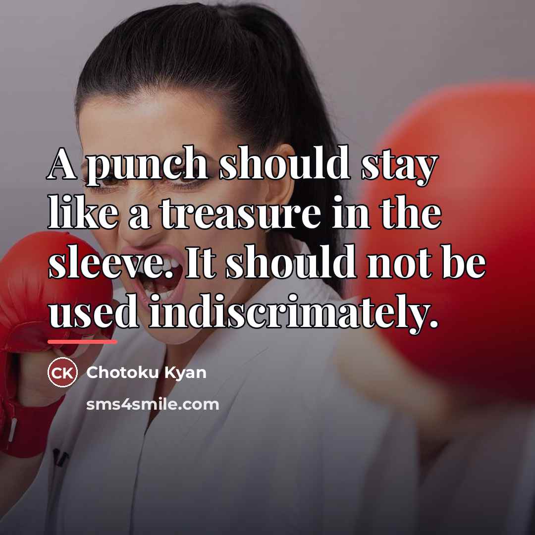 “A punch should stay like a treasure in the sleeve.…” quote by Chotoku Kyan