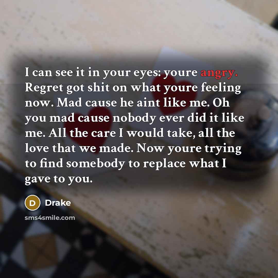 “I can see it in your eyes: youre angry. Regret…” quote by Drake