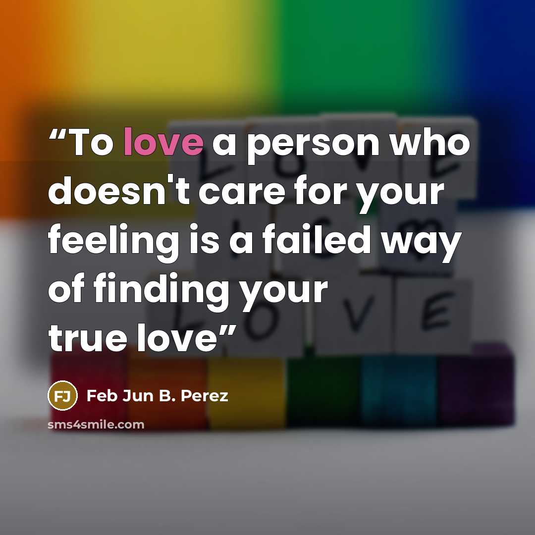 “To love a person who doesn't care for your feeling is a failed way of finding your true love” quote by Feb Jun B. Perez