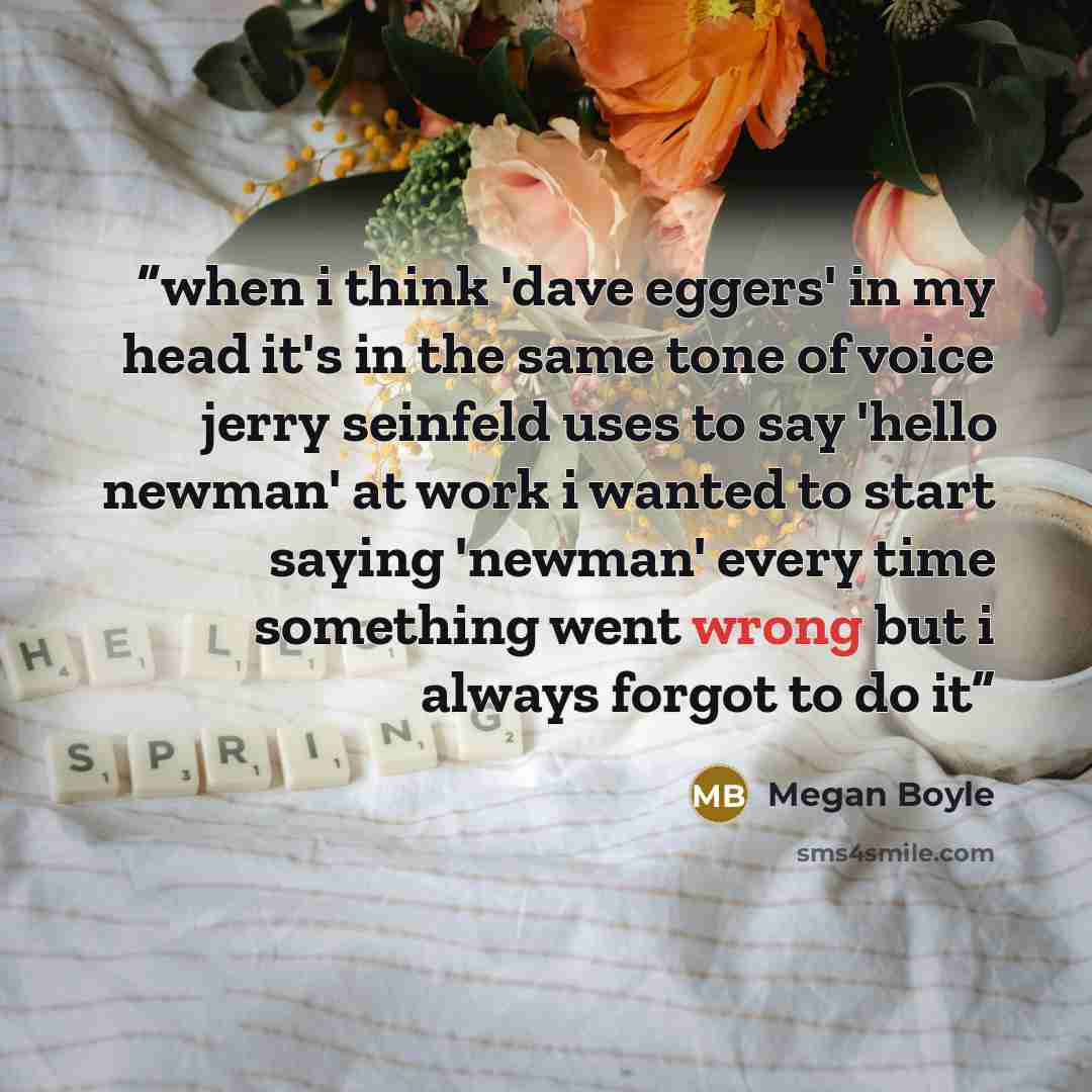 “when i think 'dave eggers' in my head it's in the same tone of voice jerry seinfeld uses to say 'hello newman' at work i wanted to start saying 'newman' every time something went wrong but i always forgot to do it” quote by Megan Boyle