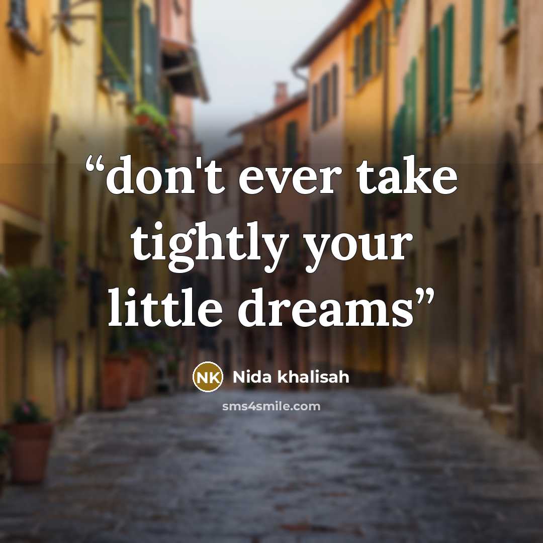 “don't ever take tightly your little dreams” quote by Nida khalisah