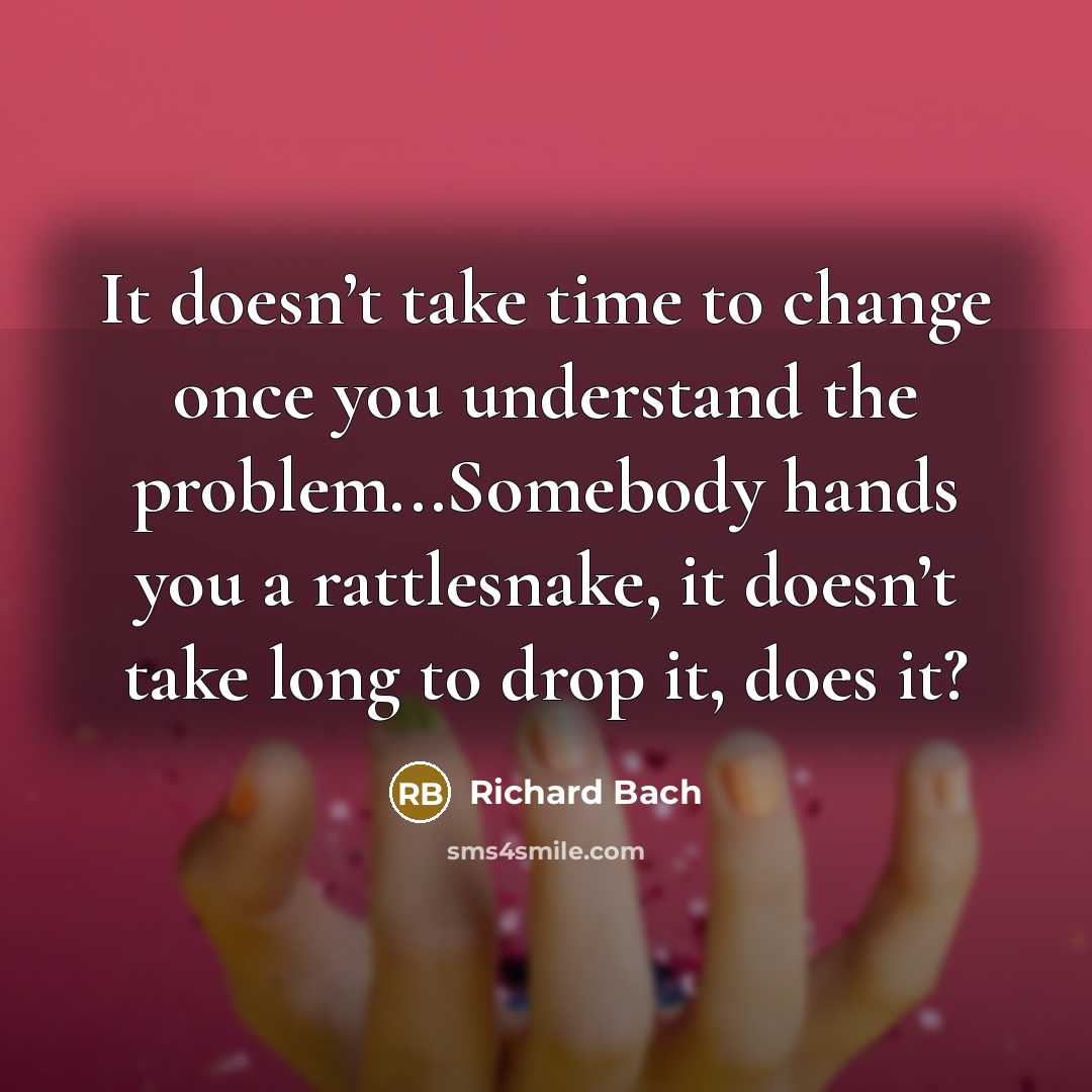 “It doesn’t take time to change once you understand the problem...Somebody hands you a rattlesnake, it doesn’t take long to drop it, does it?” quote by Richard Bach