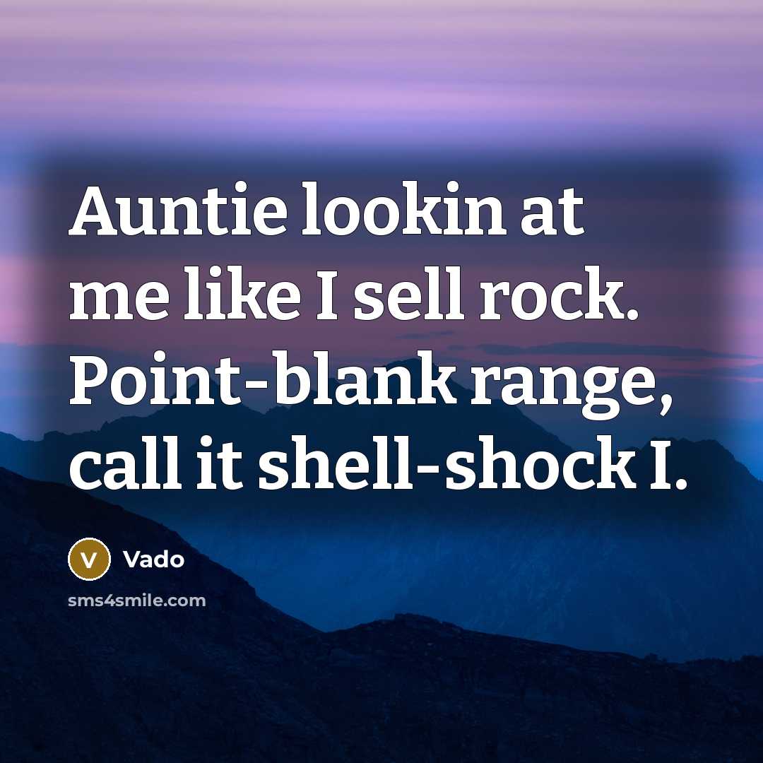 “Auntie lookin at me like I sell rock. Point-blank range, call it shell-shock I.” quote by Vado