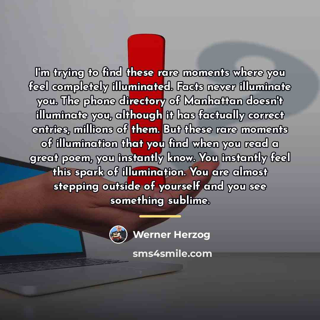 “I'm trying to find these rare moments where you feel…” quote by Werner Herzog