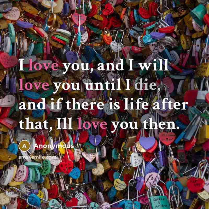 “I love you, and I will love you until I…” quote by Anonymous