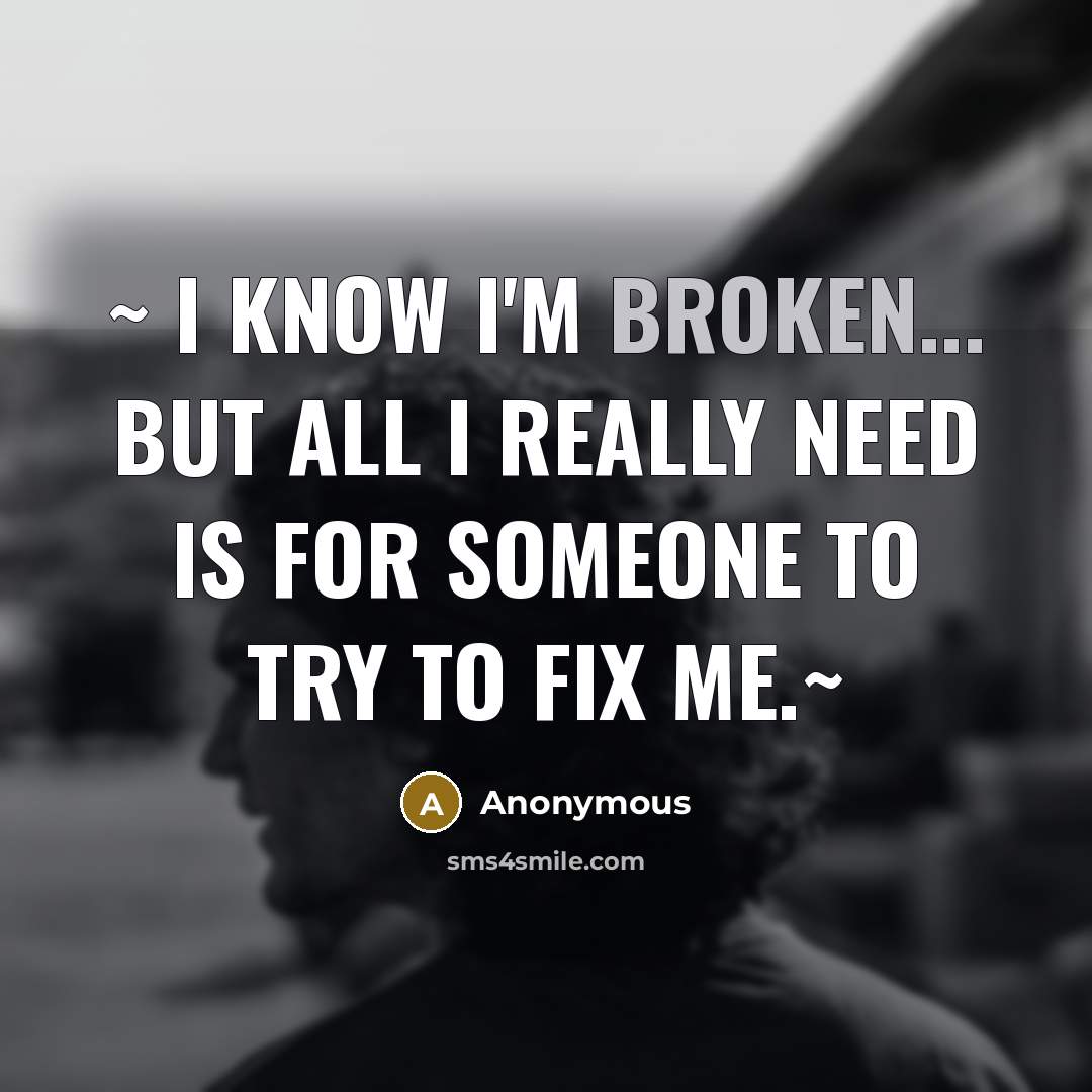 “~ I know I'm broken... But all I really need is for someone to try to fix me.~” quote by Anonymous