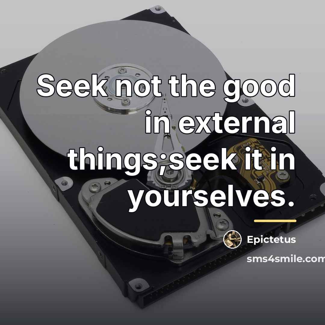 “Seek not the good in external things;seek it in yourselves.…” quote by Epictetus