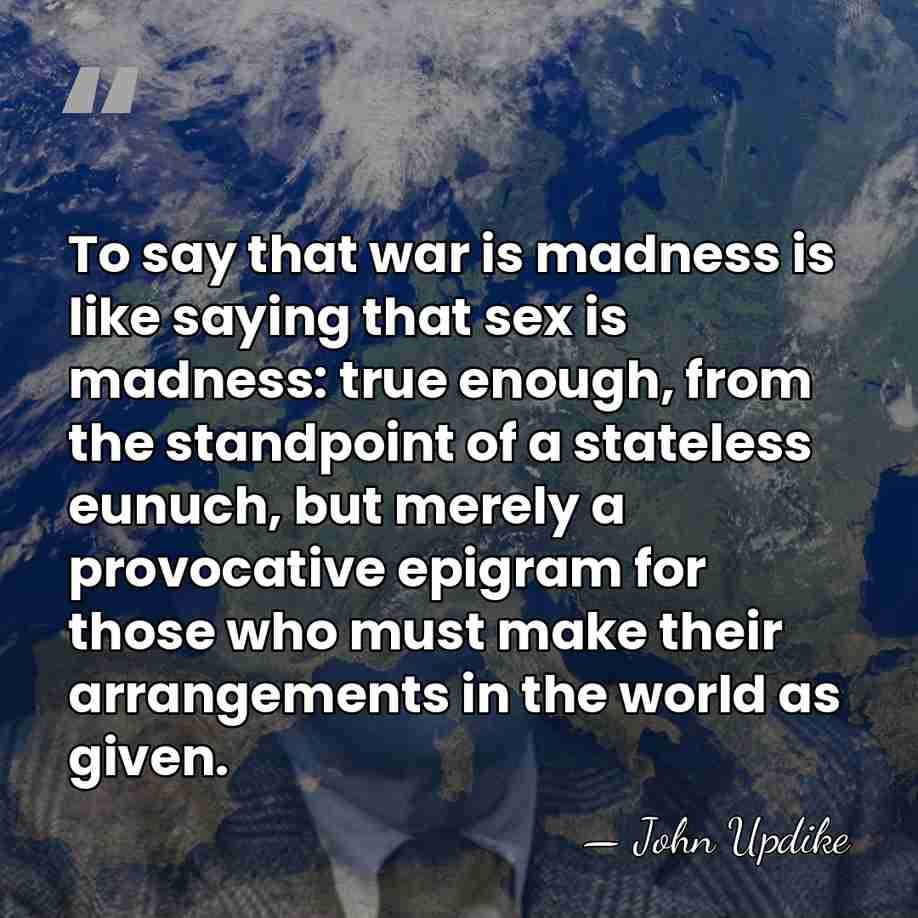 To say that war is madness is like saying that sex is&hellip; - John Updike