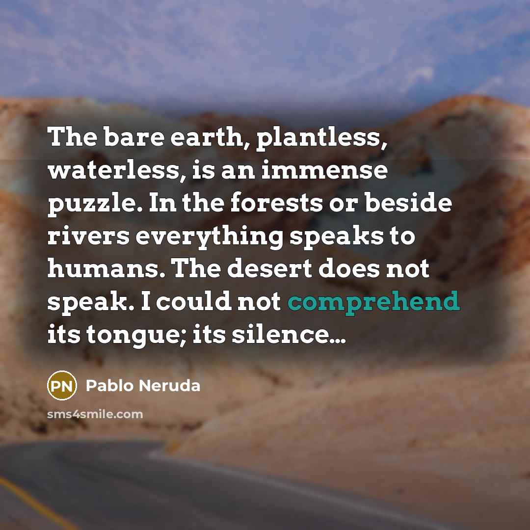 “The bare earth, plantless, waterless, is an immense puzzle. In…” quote by Pablo Neruda