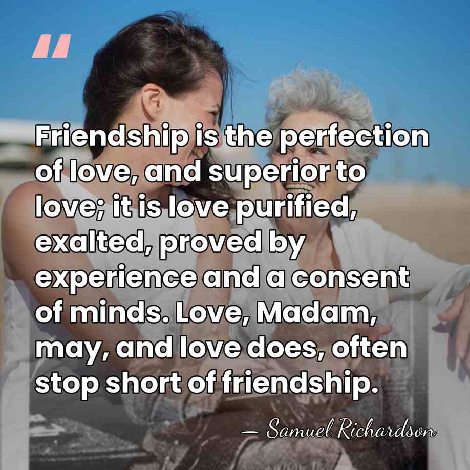 Friendship is the perfection of love, and superior to love; it is&hellip; - Samuel Richardson