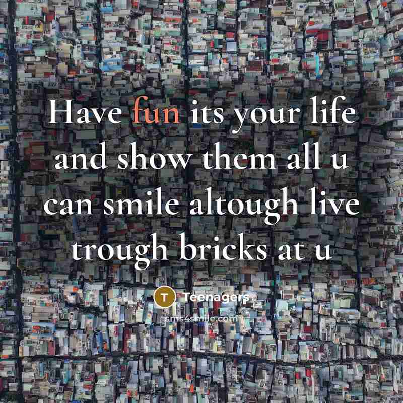 “Have fun its your life and show them all u can smile altough live trough bricks at u” quote by Teenagers