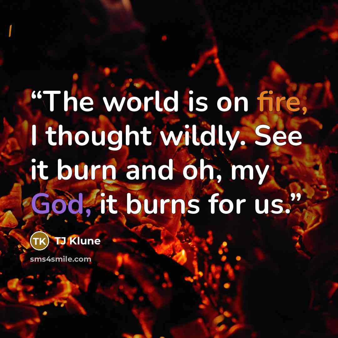 “The world is on fire, I thought wildly. See it burn and oh, my God, it burns for us.” quote by TJ Klune