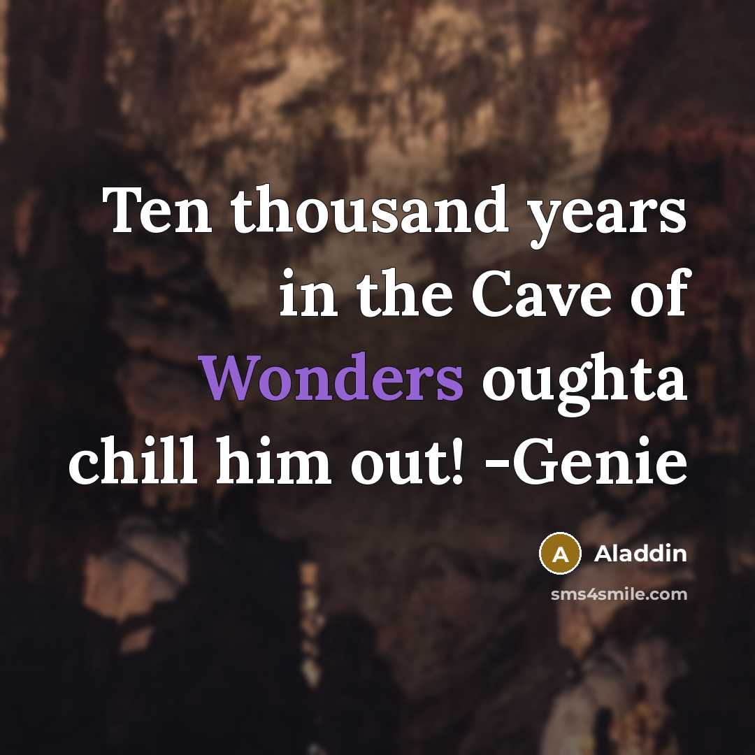 “Ten thousand years in the Cave of Wonders oughta chill…” quote by Aladdin
