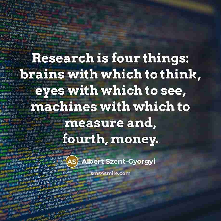 “Research is four things: brains with which to think, eyes…” quote by Albert Szent-Gyorgyi