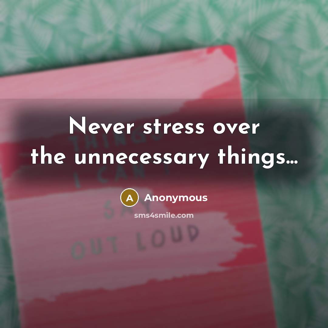 “Never stress over the unnecessary things...” quote by Anonymous