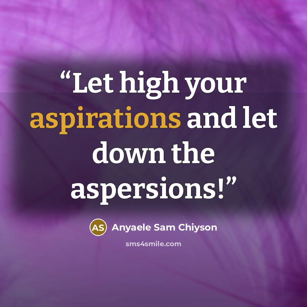 “Let high your aspirations and let down the aspersions!” quote by Anyaele Sam Chiyson