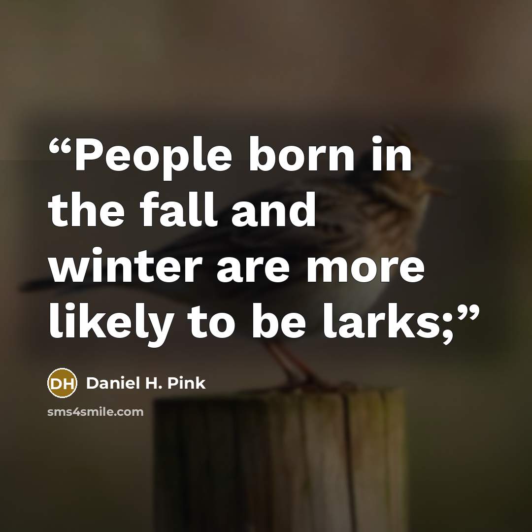 “People born in the fall and winter are more likely to be larks;” quote by Daniel H. Pink