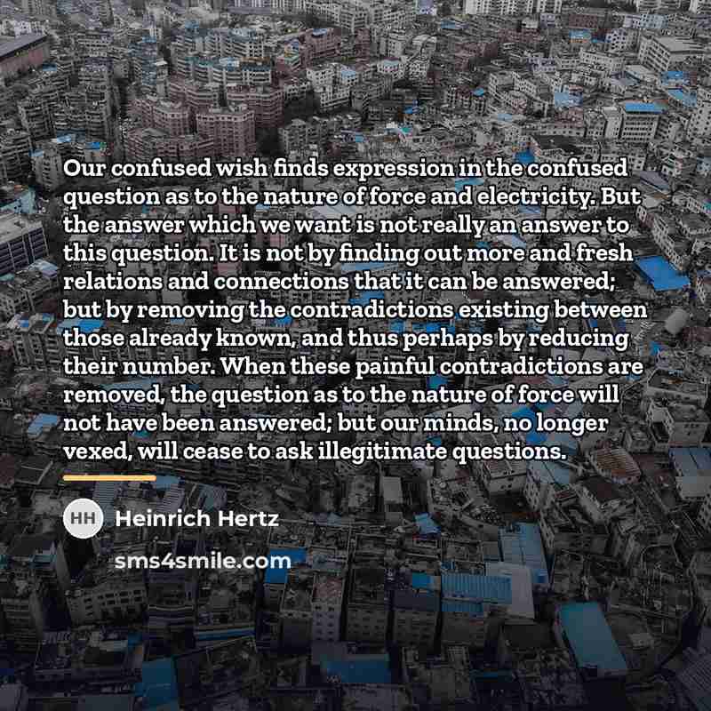 “Our confused wish finds expression in the confused question as…” quote by Heinrich Hertz