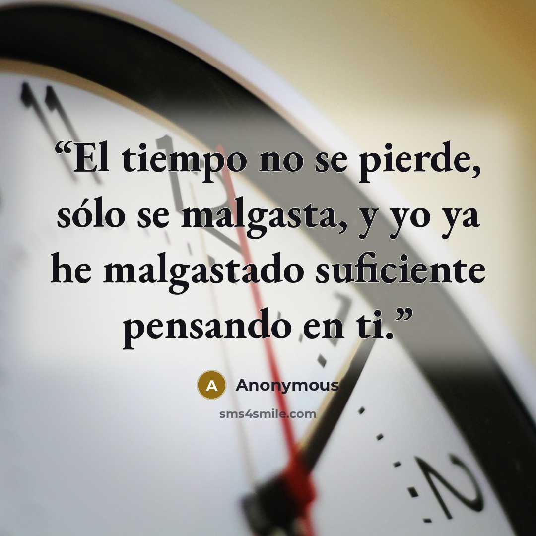 “El tiempo no se pierde, sólo se malgasta, y yo ya he malgastado suficiente pensando en ti.” quote by Anonymous