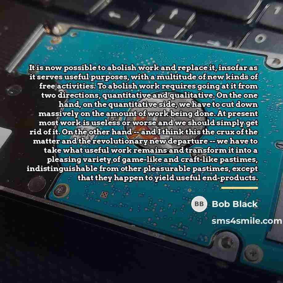 “It is now possible to abolish work and replace it,…” quote by Bob Black
