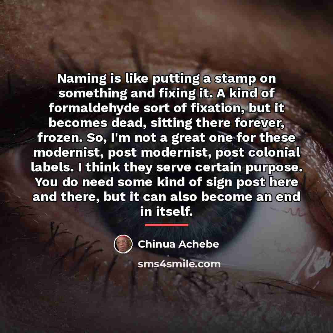 “Naming is like putting a stamp on something and fixing…” quote by Chinua Achebe