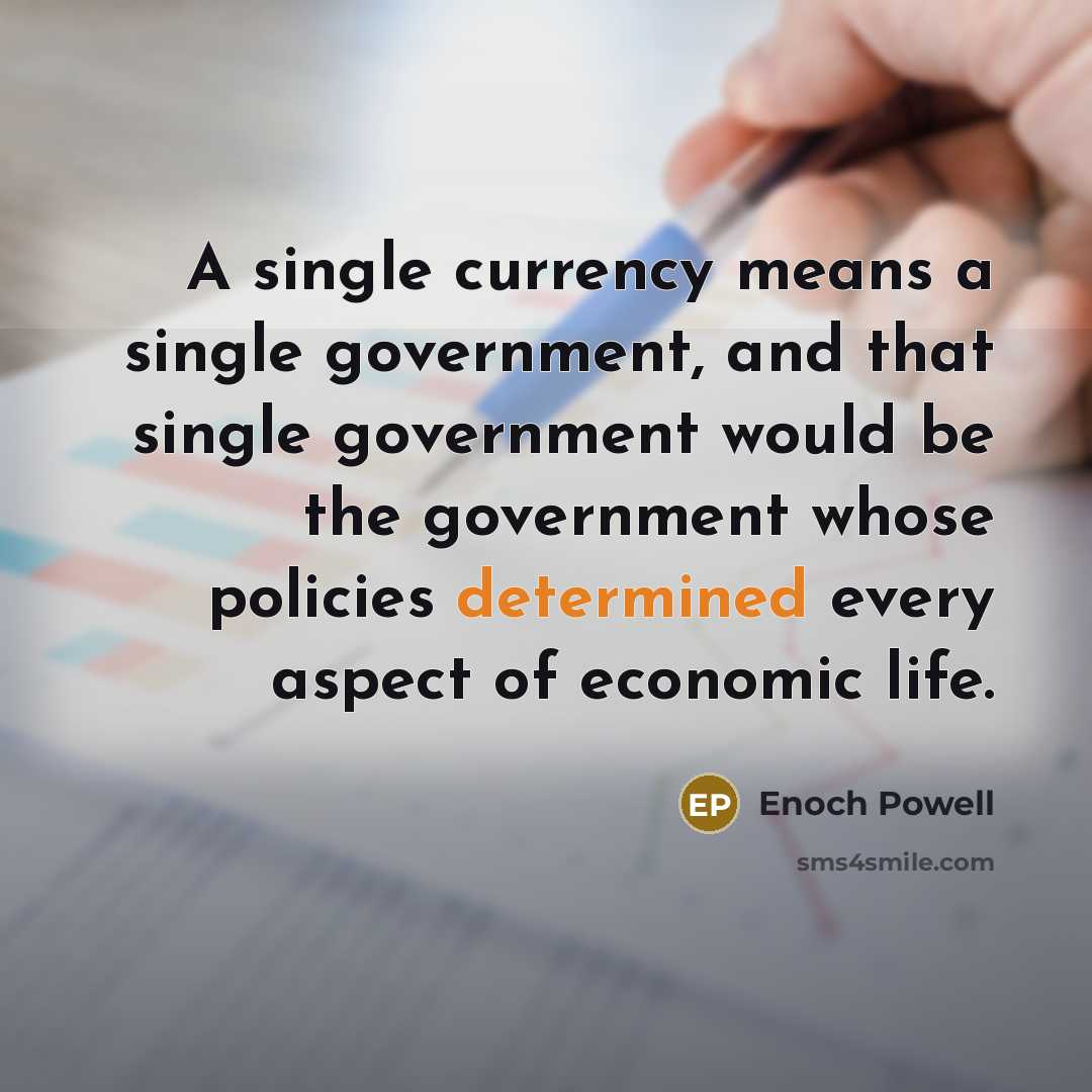 “A single currency means a single government, and that single…” quote by Enoch Powell