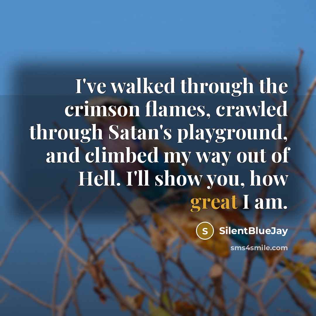 “I've walked through the crimson flames, crawled through Satan's playground,…” quote by SilentBlueJay