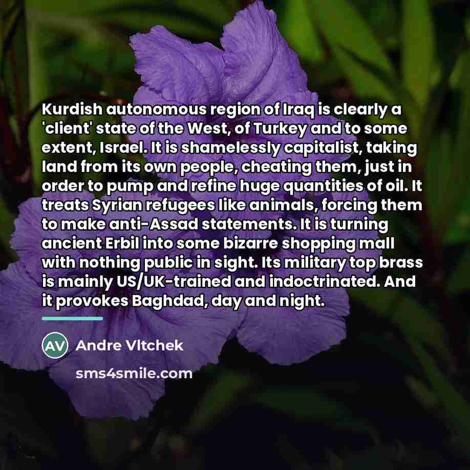 “Kurdish autonomous region of Iraq is clearly a 'client' state…” quote by Andre Vltchek