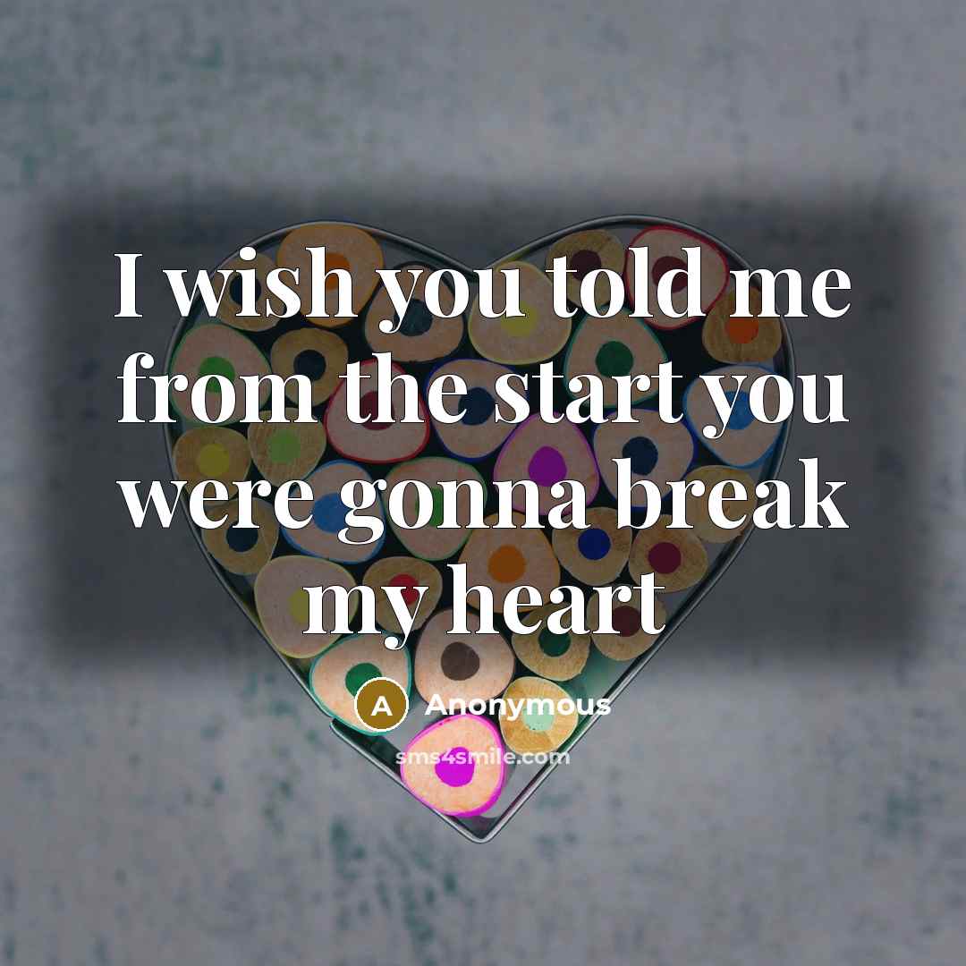 “I wish you told me from the start you were gonna break my heart” quote by Anonymous