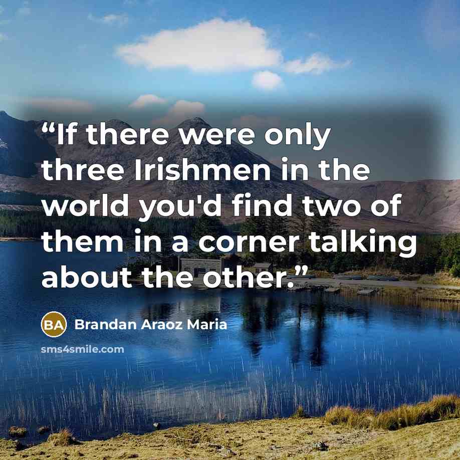 “If there were only three Irishmen in the world you'd find two of them in a corner talking about the other.” quote by Brandan Araoz Maria
