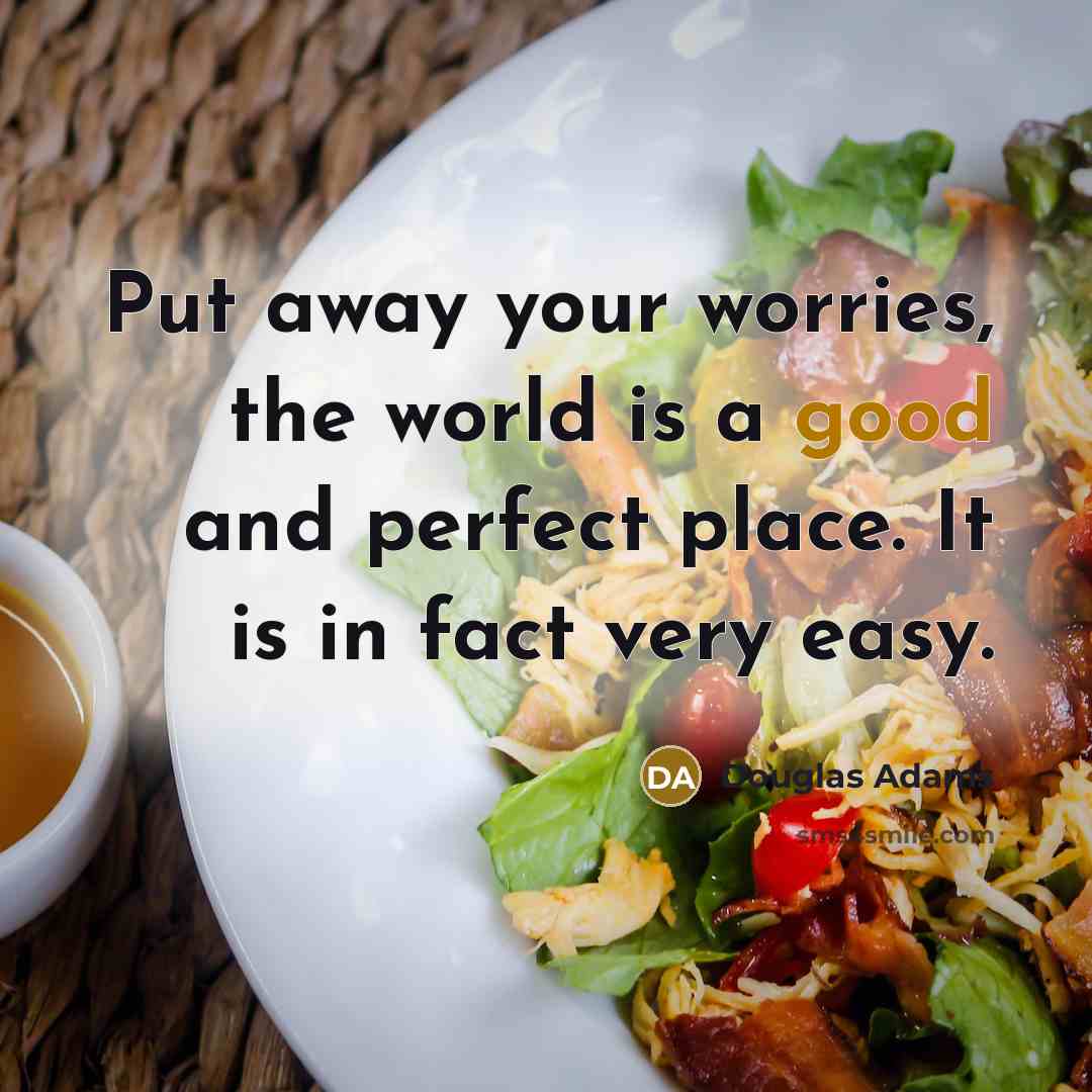 “Put away your worries, the world is a good and…” quote by Douglas Adams