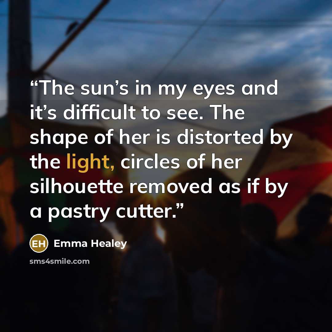 “The sun’s in my eyes and it’s difficult to see. The shape of her is distorted by the light, circles of her silhouette removed as if by a pastry cutter.” quote by Emma Healey