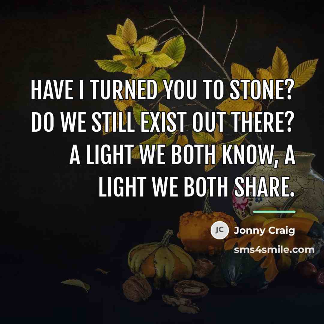 “Have I turned you to stone? Do we still exist…” quote by Jonny Craig